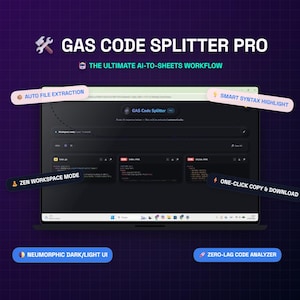 GAS Code Splitter Pro | Strumento di interfaccia utente per sviluppatori di Google Apps Script | Estrattore e organizzatore di codice AI | ChatGPT Helper per la dashboard di sviluppo di Apps Script