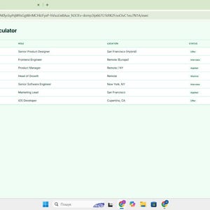 May include: A digital interface titled Salary Calculator displaying a table of job applications. Columns include Company, Role, Location, Status, and Salary. Rows list companies like OpenAI, Spotify, Airbnb, Linear, Google, Notion, and Apple.