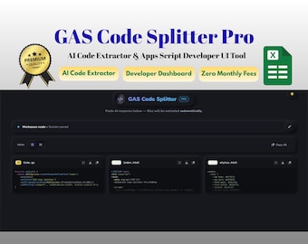 GAS Code Splitter Pro, Ferramenta de Interface do Usuário para Desenvolvedores do Google Apps Script, Extrator e Organizador de Código com IA, Painel de Controle do Apps Script do ChatGPT Helper