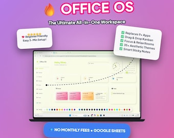 Office OS Google Sheets Web App, Aesthetic Digital Planner and Kanban Board, Notion Alternative, 35+ Themes, No Subscription Life OS