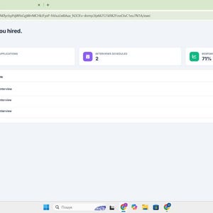 May include: A digital dashboard interface titled Career OS Job Hunt Tracker displaying a hub with active applications, interview schedules, and a response rate of 71 percent. The screen shows action items for interview preparation for OpenAI, Google, and Spotify.