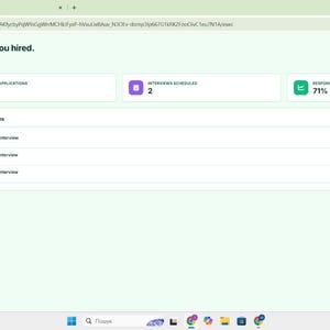 May include: A digital job hunt tracker dashboard titled Career OS displaying a hub interface with metrics for active applications, scheduled interviews, and response rate, alongside a list of action items for upcoming interview preparations.