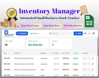 Gerenciador de Estoque Inteligente v2 Planilhas Google, Rastreador de Estoque Automatizado, Painel de Controle de Estoque para Pequenas Empresas, Ferramenta de Alerta de Estoque Baixo