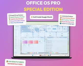 Planilha Google com tudo em um, Painel digital do Office OS Pro, Organizador diário estético, Planilha de orçamento para TDAH (Segundo Cérebro).