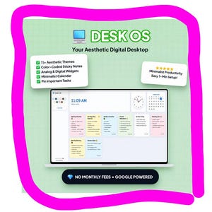 Desk OS Panel de notas adhesivas estéticas, bloc de notas minimalista de Google Drive, organizador de escritorio digital, aplicación web planificadora de vida del navegador