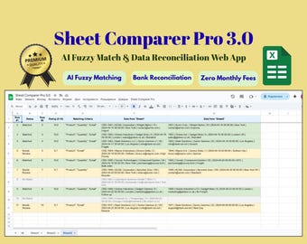 Sheet Comparer Pro 3.0, AI Fuzzy Match and Data Reconciliation, Google Sheets Regex Tool, Duplicate Finder, Bank Statement Matcher