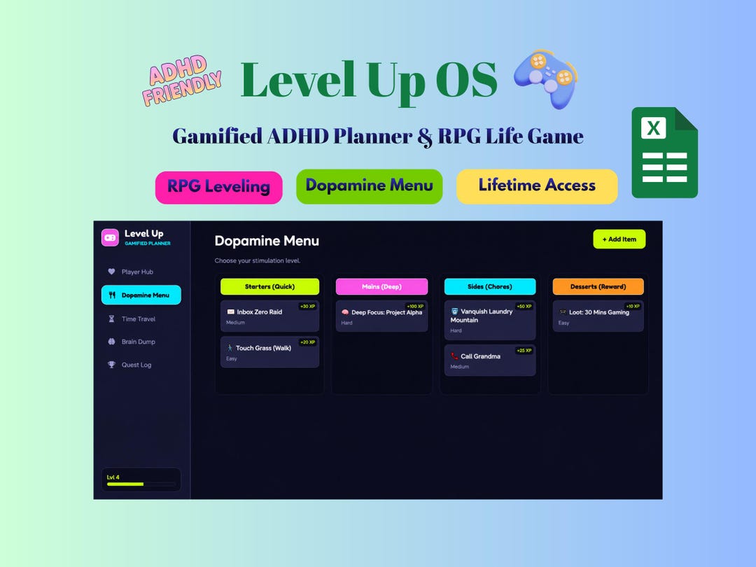 Level Up: Gamified ADHD Planner | Google Sheets RPG Life Game | XP ...