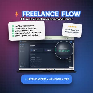 Freelance Flow | Time Tracker & Invoice Generator | Google Sheets Web App | Billable Hours Log | Client CRM | Harvest Toggle Alternative