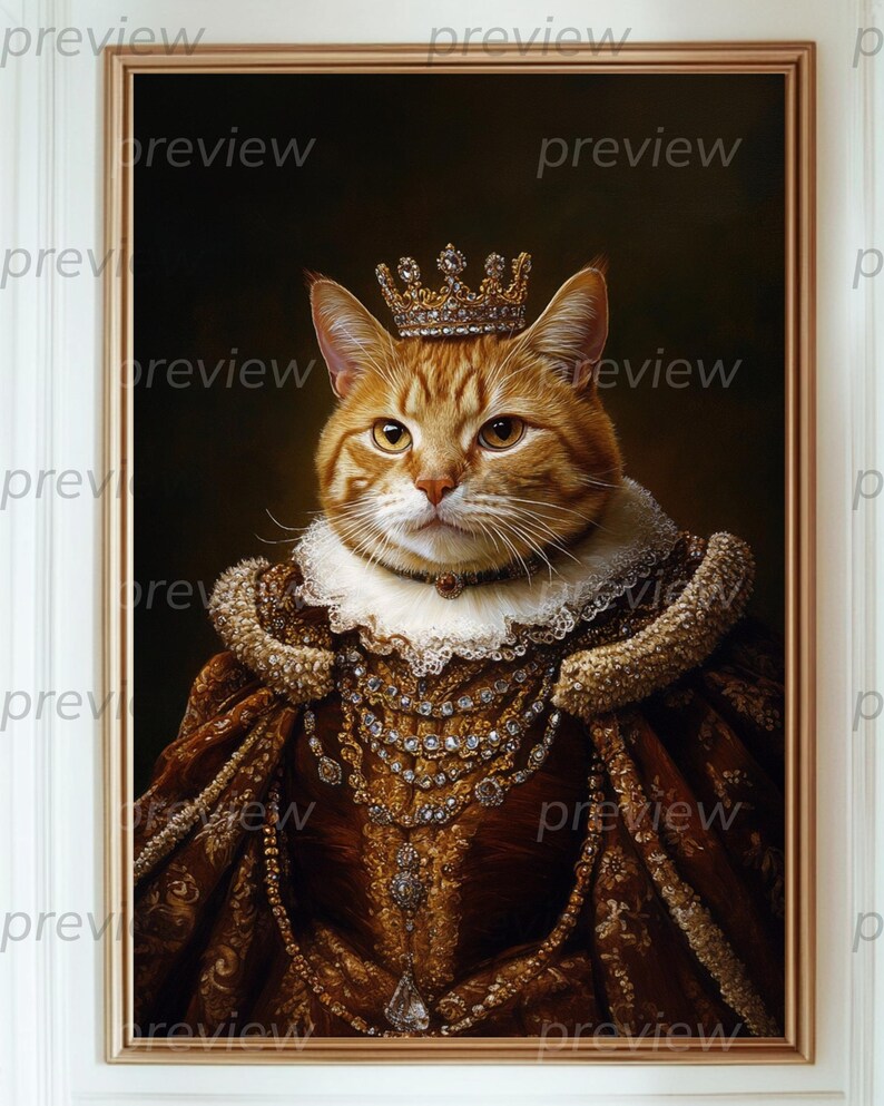 Regal Orange Tabby Cat in Royal Attire A Classic Portrait of Feline