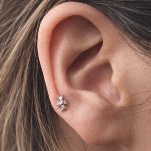Mini Silver/Gold Flared Cross Ear Stud | 925 Solid Silver | Very Tiny