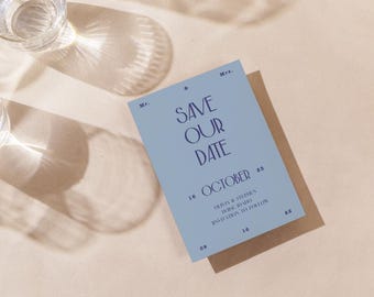 Blue monochrome Save the Date, Custom Save the Dates,Printable Save the Date, Digital Save the Date, wedding announce,Save the Date Template