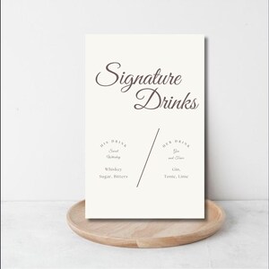 Simple Signature Drinks Wedding Sign, Signature Drinks, Minimal Bar Menu, minimal wedding sign, signature drink sign, wedding bar signage