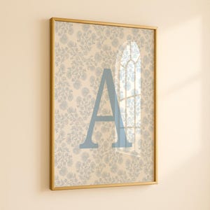 Blue Floral Initial Print: Custom Letter Wall Art (Digital Download)