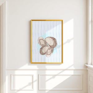 Blue Oyster Coastal Print: Pastel Nautical Wall Art (Digital Download)