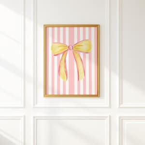 Coquette Bow Print: Pink & Yellow Stripes, Pastel Nursery Decor (Digital Download)