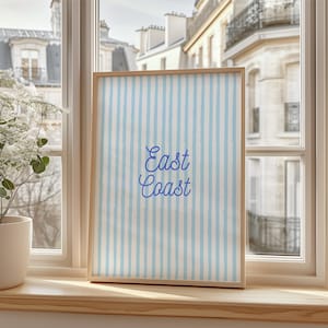Blue Striped East Coast Wall Art – Nautical Room Decor for Beach Coastal Cowgirl Wall Art | Digital Download for Bedroom or Dorm Decor