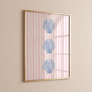 Art mural coquillage rose et bleu à imprimer | Art mural côtier de plage | Art mural pastel | Numérique téléchargeable pour décoration de chambre ou de dortoir