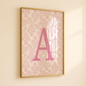 Custom Pink Floral Initial Print: Personalized Girl&#39;s Room Decor (Digital Download)