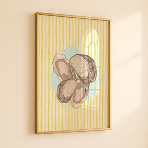 Blue Oyster Coastal Print: Striped Nautical Wall Art (Digital Download)