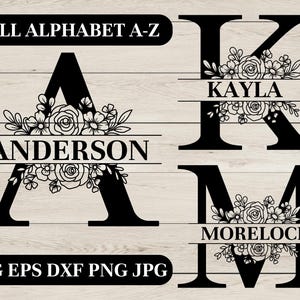 Floral Split Monogram svg, jpg, png, dxf, Flower Monogram Clipart, Floral Letter Graphic, Alphabet Bundle