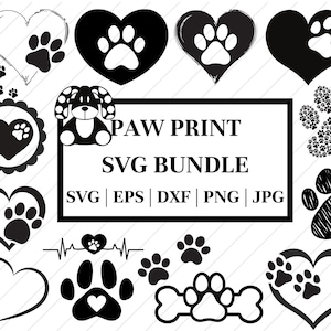 Bundle SVG empreinte d'animal de compagnie patte d'animal de compagnie Cricut chiot patte fichier de coupe Svg empreinte de patte de chat Silhouette patte de chien Clipart vectoriel Png Dxf Eps Jpg