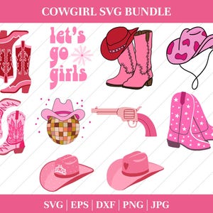 Cowgirl SVG Bundle, Cowgirl Boots Svg, Cowgirl Hat Svg, Let&#39;s Go Girls Svg, Disco Cowgirl Svg, Cow Skull Svg, Western Svg, Horshshoe Svg