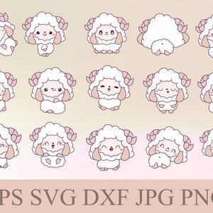 Cute Sheep Svg Bundle, Cute Sheep Silhouette, Cute Lamb Svg Png, Cute Sheep Png Bundle, Lamb Svg Clipart, Lamb Farm Animal Outline Cut Files