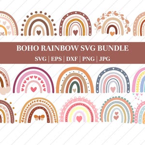Paquete SVG de arcoíris, SVG de arcoíris bohemio, clipart de arcoíris, SVG de arcoíris pastel, archivos SVG para Cricut, descarga digital de Silhouette