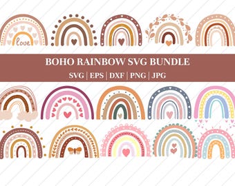 Rainbow SVG Bundle, Boho Rainbow SVG, Rainbow Clipart, Pastel Rainbow Svg, Svg Files For Cricut, Silhouette Digital Download
