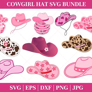 Lot de svg chapeau de cow-girl, chapeau svg, svg du sud-ouest, svg silhouette chapeau de cow-girl, chapeau de campagne svg, svg chapeau, svg de cow-girl