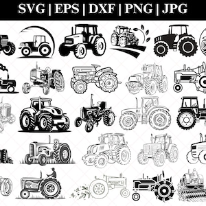 トラクター SVG バンドル、トラクター PNG バンドル、トラクター クリップアート、Cricut 用トラクター SVG カット ファイル、トラクター シルエット、トラック SVG、農場 SVG