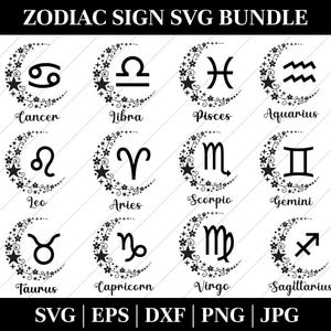 SIGNE DU zodiaque SVG, Bundle de cliparts signe du zodiaque, signes astrologiques Svg, signe du zodiaque pour Cricut