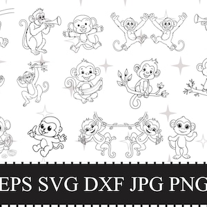Singe Svg, contour bébé singe coupés pour Cricut Silhouette, Clipart singe, singe mignon Svg Png, Clipart animaux de safari, Jungle Png Svg
