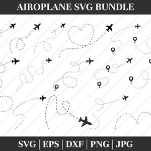 Airplane Bundle SVG PNG clipart, Travel svg, Love travel, vacation trip, honeymoon, Plane Route heart path cut file