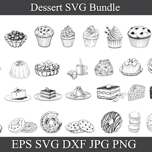 Bakery dessert svg bundle, Cupcake svg, png, dxf, jpg, eps, Cute cake svg, Donuts svg, Pastry svg, Simple Cakes Doodle svg, Instant Download
