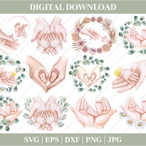 Baby Füße & Herz Hände Plotterdatei SVG DXF PNG Eltern Cricut Liebe Silhouette Download Kind Clipart Familie Vinyl Schnitt Datei Mama Monogramm