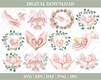 Baby Feet & Heart Hands Plotter File SVG DXF PNG Parent Cricut Love Silhouette Download Child Clipart Family Vinyl Cut File Mum Monogram