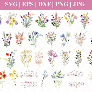 Wildflowers svg, Wild flower svg bundle, floral frame svg, Split monogram svg, Bouquet SVG, Floral svg, nature svg, flower sketch svg