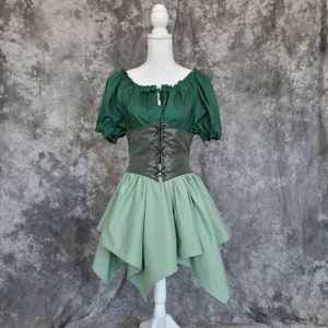 Handkerchief Skirt in Sage Green, Renaissance, Pirate, Elf, Fairy, Costume, Petal, Pixie Hem Skirt, SCA, LARP Garb, One Size Fits Most