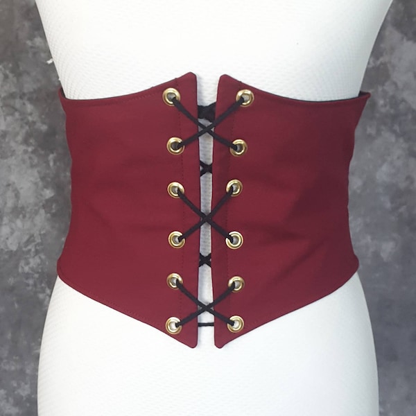 Wine Red Waist Cincher, Renaissance Corset, Medieval Tavern Wench, Pirate Halloween Witch Costume, SCA, LARP, Steampunk Fantasy Cosplay Garb