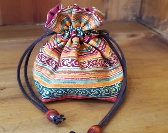 Jewel-Toned Striped Drawstring Bag with Gold Accents, Cotton Dice Bag, Small Coin Pouch, Dnd  Gaming Dice Bag, Jewelry Purse, Ren Faire Bag