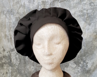 Black Renaissance Muffin Cap, Handmade, Medieval Caul, Muffin Hat, Ren Faire Hat, Floppy Hat, SCA LARP, Peasant Garb, Head Covering