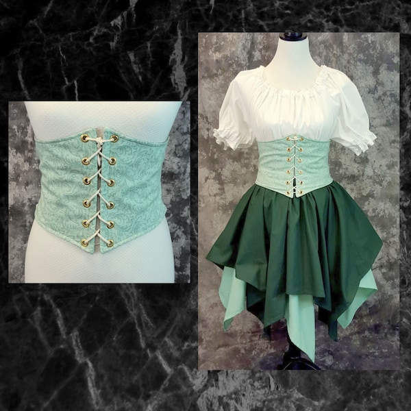 Waist Cincher, Light Green Paisley, Fairy Waist Belt, Fairycore, Cottagecore Faerie Corset, Fantasy, SCA, LARP Renaissance Costume Garb