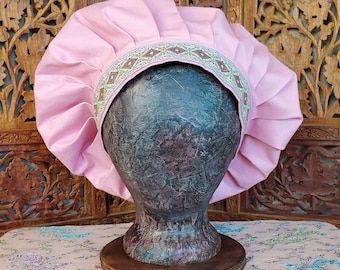 Rose Pink Muffin Hat With Jacquard Trim, Renaissance Costume, Floppy Hat, Medieval Hat, Muffin Cap, Festival Hat, Ren Faire, SCA LARP