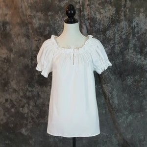 White Cotton Chemise Blouse, Peasant Shirt, Renaissance Medieval Steampunk Costume, Halloween, Ren Faire, SCA, LARP