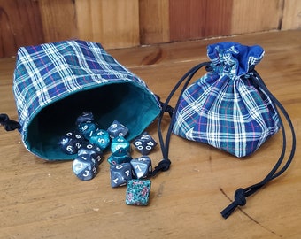 Plaid Drawstring Bag, Cotton Dice Bag, Small Coin Pouch, Dnd  Gaming Dice Bag, Jewelry Purse, Ren Faire Bag, Dungeons and Dragons Dice Bag