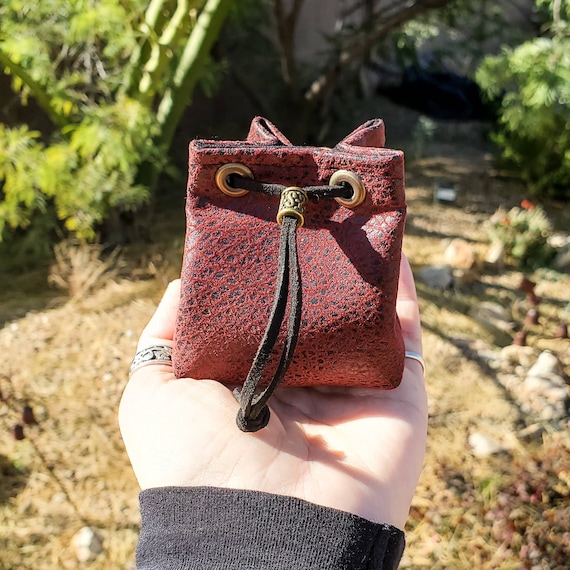 Red Faux Leather Drawstring Pouch Small Dice Bag Charm Bag 