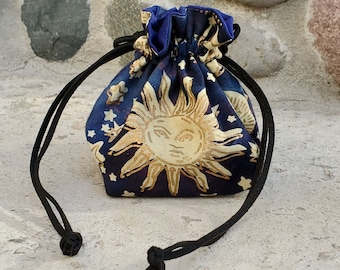 Sun and Stars Drawstring Bag, Dnd Gaming Dice Pouch, Small Coin Purse, Rune Bag, Jewelry Purse, Ren Faire Bag, Dungeons and Dragons Dice Bag