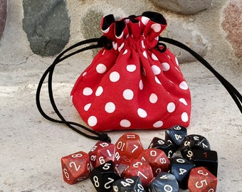 Polka Dot Drawstring Bag, Cotton Dice Bag, Small Coin Pouch, Gaming Dice Bag, Jewelry Purse, Ren Faire Bag, Dungeons and Dragons Dice Bag