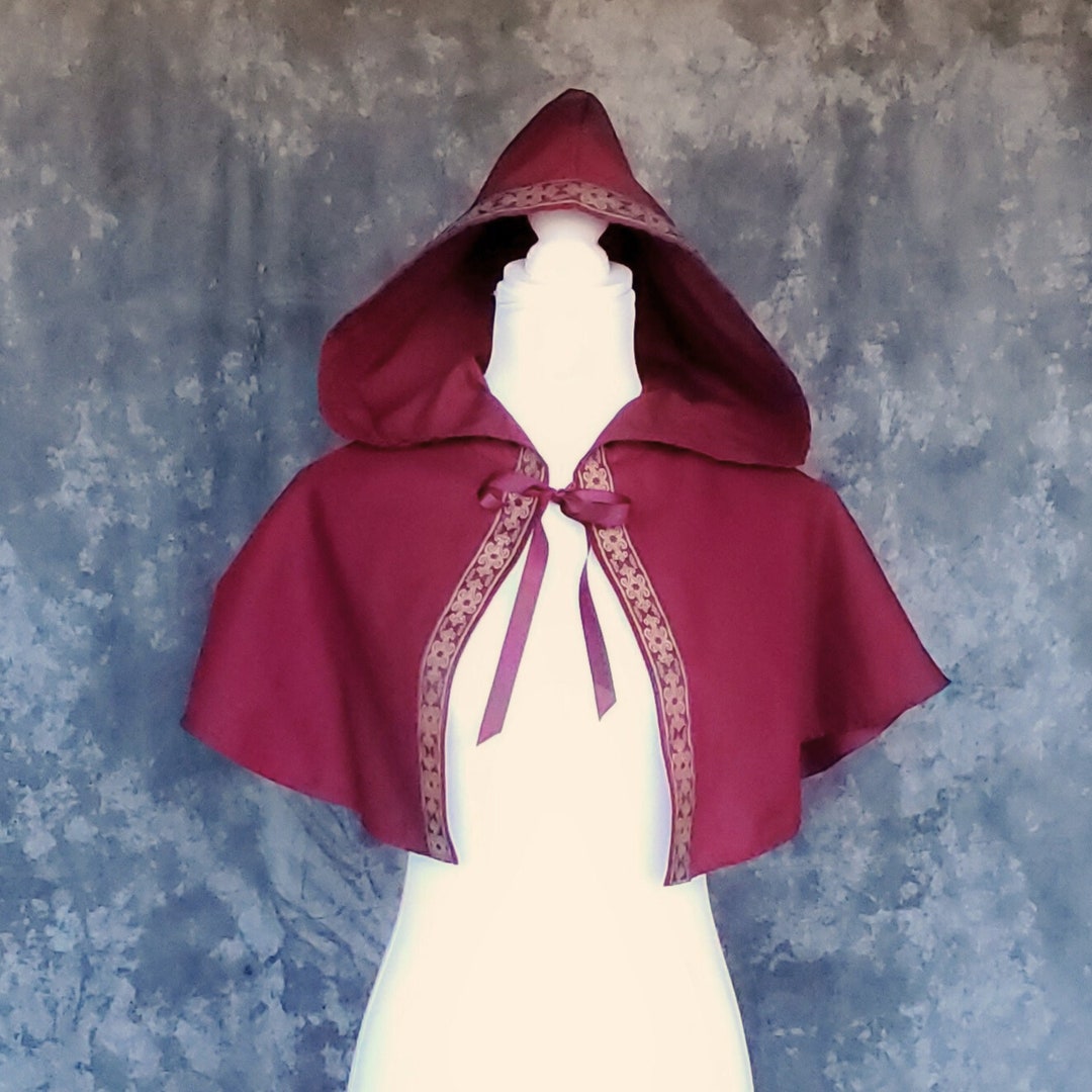 Wine Red Hooded Caplet Embroidered Trim Renaissance Costume - Etsy